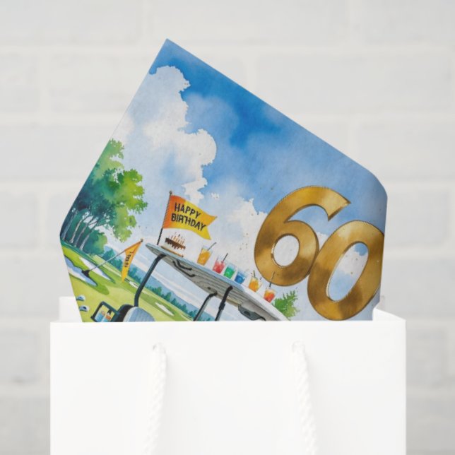 Golf 60th birthday with golf cart on putting green tissue paper (Gift Bag)