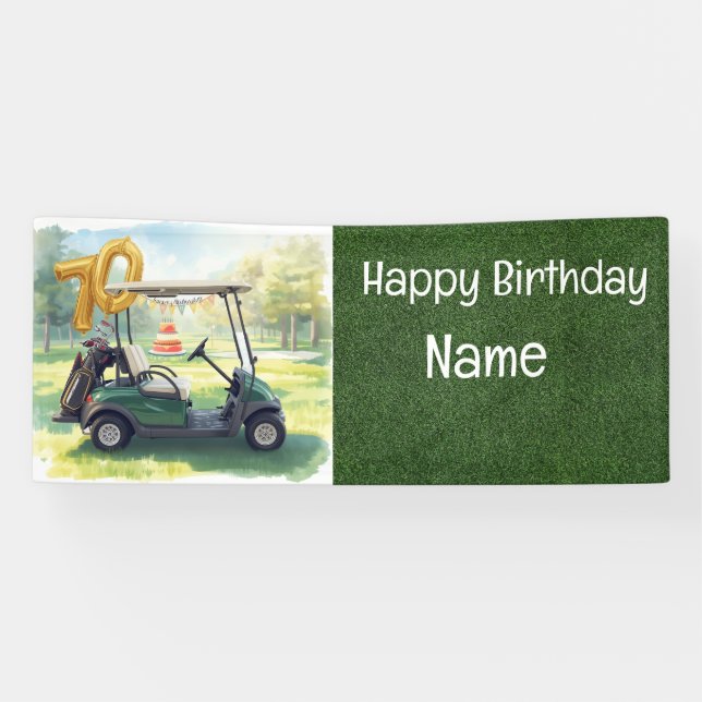 Golf 70th Birthday Banner with Golf Cart,  (Horizontal)