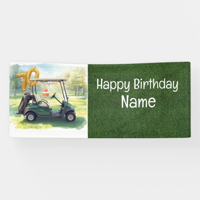 Golf 70th Birthday Banner with Golf Cart,  (Horizontal)
