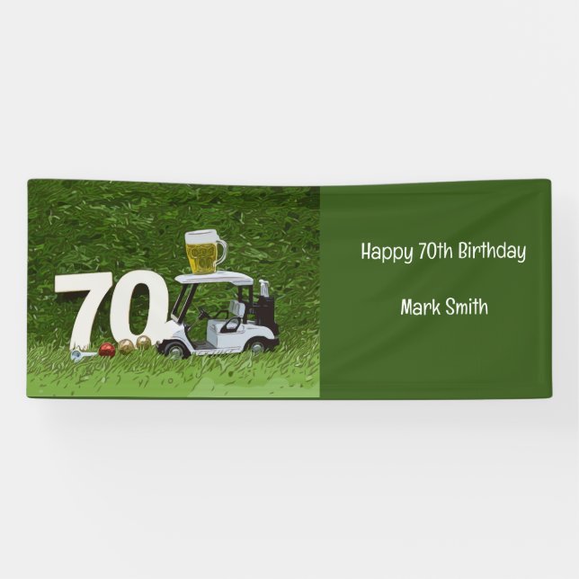 Golf 70th Birthday Party with beer on cart Banner (Horizontal)