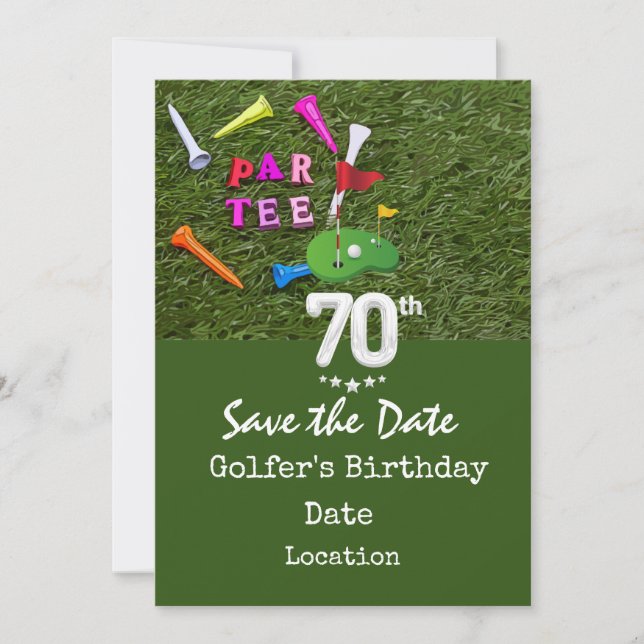 Golf 70th Birthday Party with golf ball tee cart  Invitation (Front)