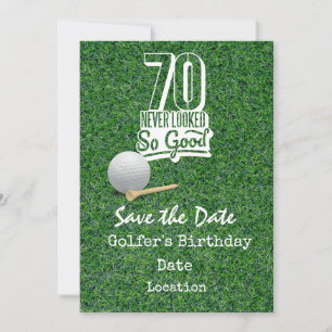 Golf 70th Birthday Party with golf ball tee cart  Invitation
