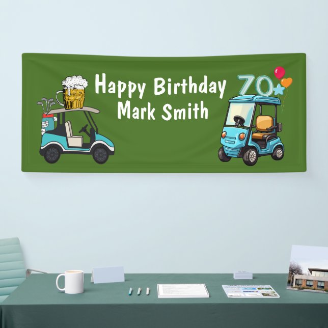 Golf 70th Birthday to Golfer with Golf Cart funny  Banner (Tradeshow)