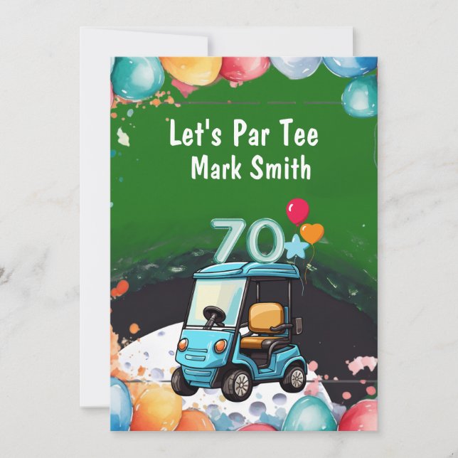 Golf 70th Birthday to Golfer with Golf Cart funny  Invitation (Front)