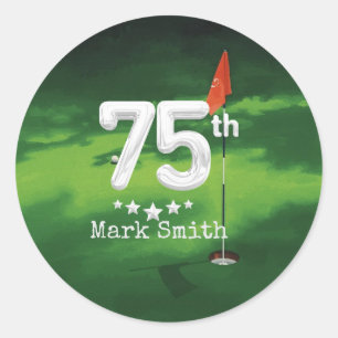 Golf  75th birthday on green grass classic round sticker