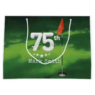 Golf  75th birthday on green grass large gift bag