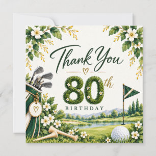 Golf 80th Birthday Green Watercolor Golf Course Thank You Card