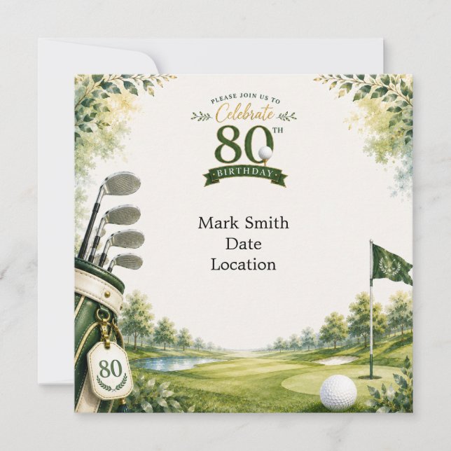 Golf 80th Birthday  Invitation (Front)