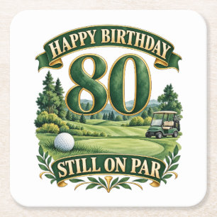 Golf 80th Birthday Square Paper Coaster