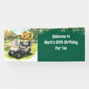 Golf 80th Birthday with Cake on Course for Golfer Banner