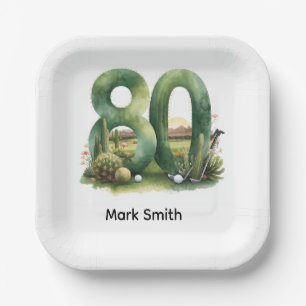 Golf 80th Birthday with golf ball  Arizona golfer Paper Plate