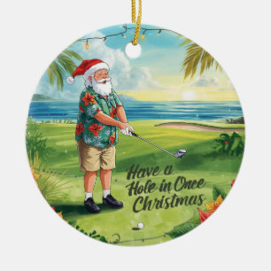 Golf a Hole-in-One Christmas! with Santa claus Ceramic Ornament