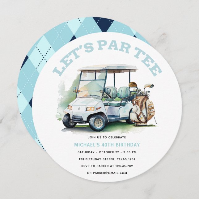 Golf Adult Birthday Partee watercolor Invitation (Front/Back)