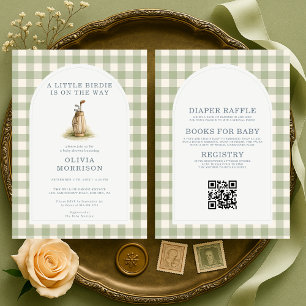 Golf All in One Green Gingham Baby Shower Invitation
