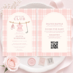 Golf All in One Pink Girl Preppy Baby Shower Invitation