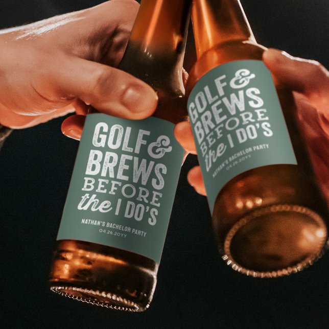 Golf and brews before I do's green bachelor party Beer Bottle Label (Creator Uploaded)