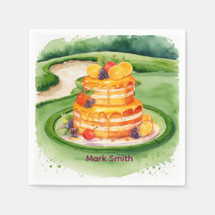 Golf and Cake on Green Birthday Party for golfer Napkin