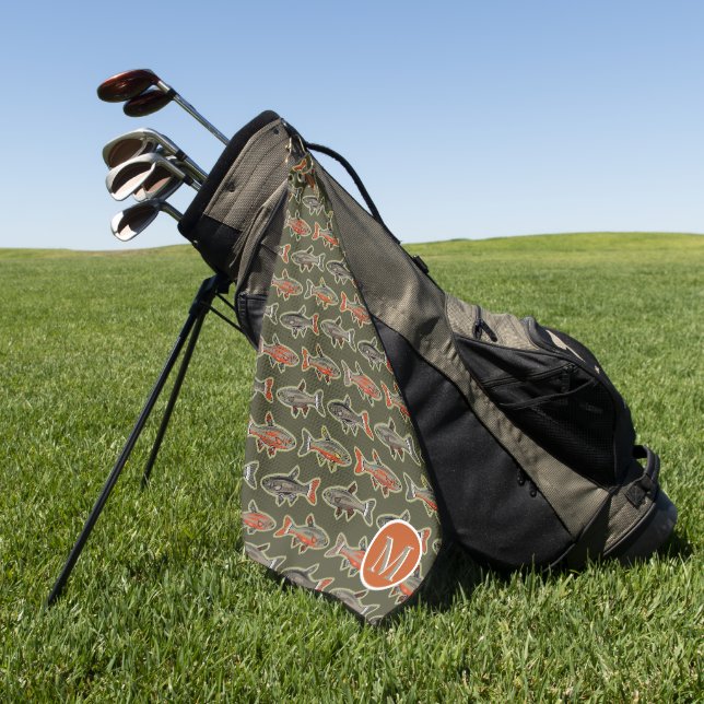 Golf and Fishing Brook Trout Orange Grey Green  Golf Towel (Green)