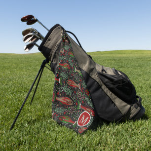 Golf and Fishing Brook Trout Red Green Grey Towel