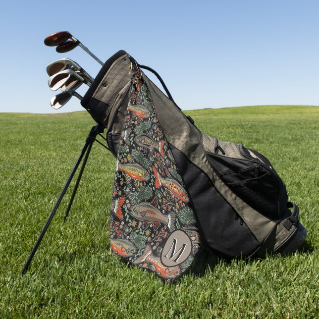 Golf and Fishing Grey Orange Personalised Towel (Green)