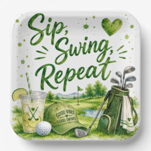 Golf and Giggles Funny Golf Watercolor  Paper Plate