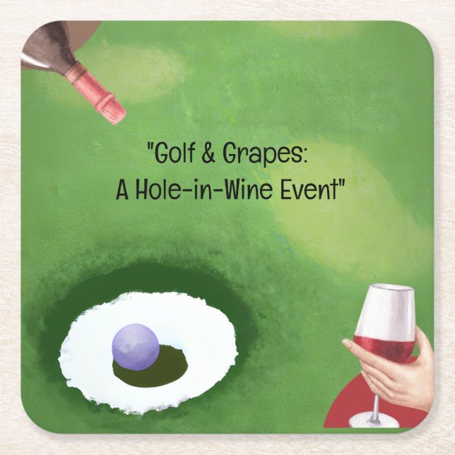 Golf and wine  for golfer square paper coaster (Front)