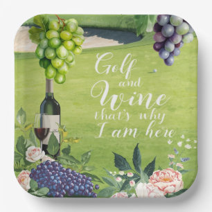 Golf and wine party for golfer  paper plate