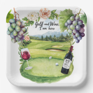 Golf and wine party for golfer paper plate