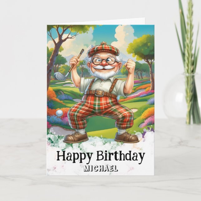 *~* Golf AP94 Senior Funny Humour Man Birthday Car Thank You Card (Front)
