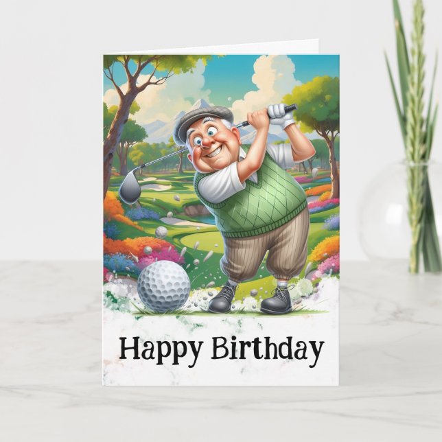 *~* Golf AP94 Senior Man Funny Humour Birthday Car Thank You Card (Front)