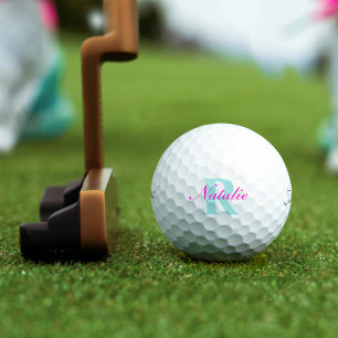 Golf aqua blue pink monogram name initial balls