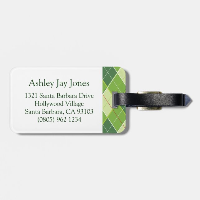 Golf Argyle pattern tee green luggage tag (Back Horizontal)