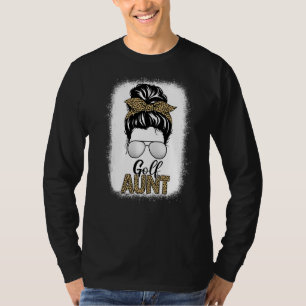 Golf Aunt Life Messy Bun Leopard Print Golfing T-Shirt