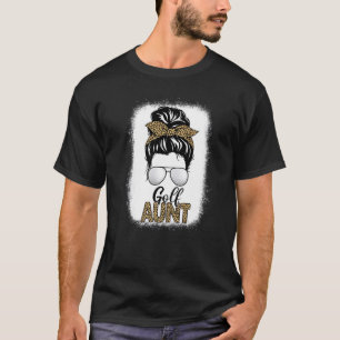 Golf Aunt Life Messy Bun Leopard Print Golfing T-Shirt