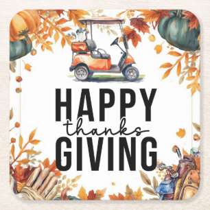 Golf Autumn themed golf course for golfer Square Paper Coaster