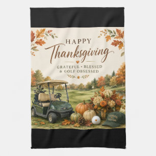 Golf Autumn themed golf course for golfer Tea Towel