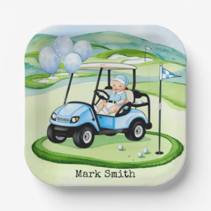 Golf Baby Boy Blue Themed Paper Plate