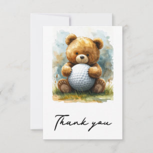 Golf Baby Boy Teddy bear holding golf ball Thank You Card