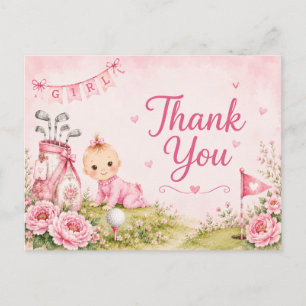 Golf Baby Girl Thank You Card Pink Little Golfer