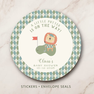 Golf Baby Shower A Little Putter Preppy Argyle   Classic Round Sticker