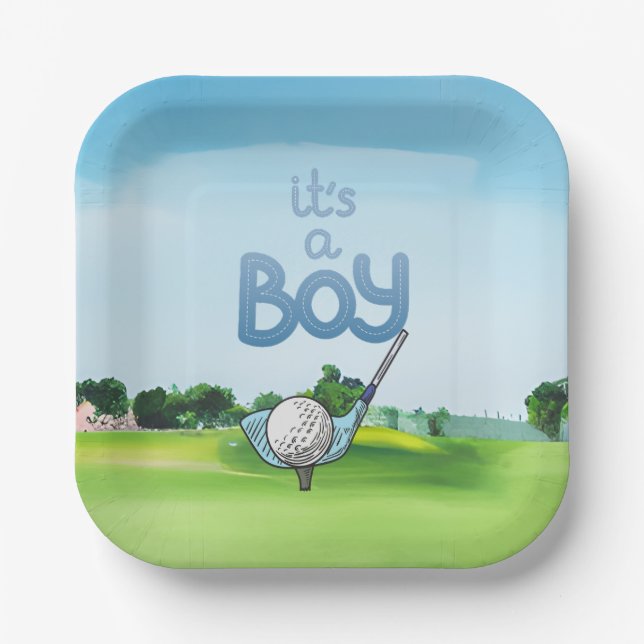 Golf  Baby Shower  for boy  Paper Plate (Front)