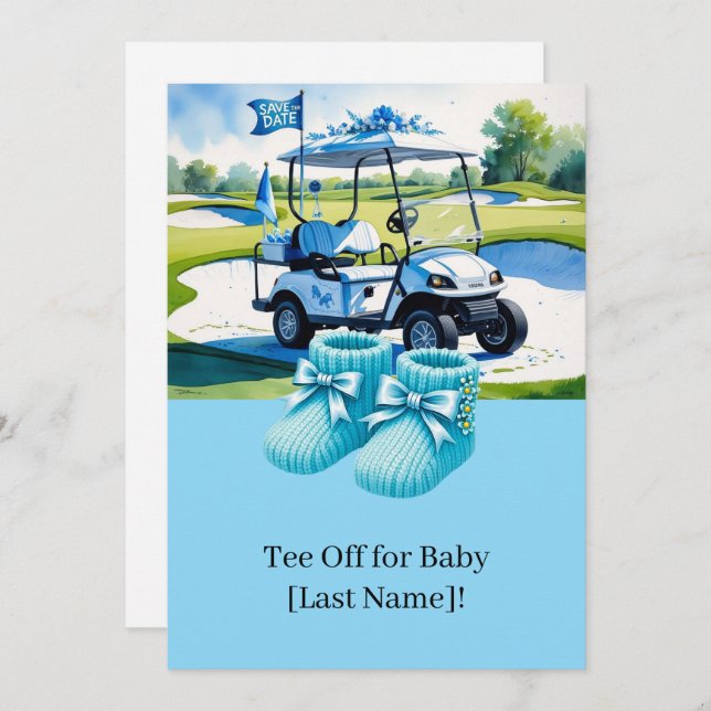 Golf Baby Shower for boy with golf cart on green Invitation (Front/Back)