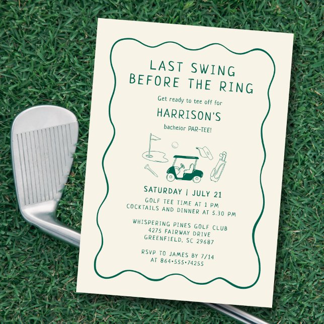 Golf Bachelor Party Hand Drawn Last Swing Green  Invitation (Creator Uploaded)