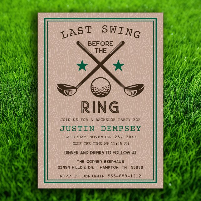 Golf Bachelor Party Invitation (Last Swing Before the Ring Golf Bachelor Party Invitation)