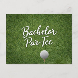 Golf Bachelor themed on green grass Postcard