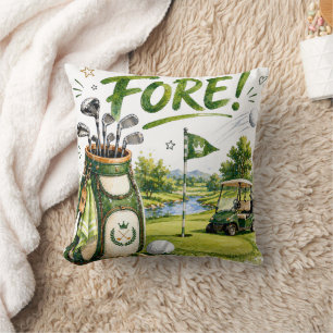 Golf Bag and Cart with Fore Golfer Home decor Cushion