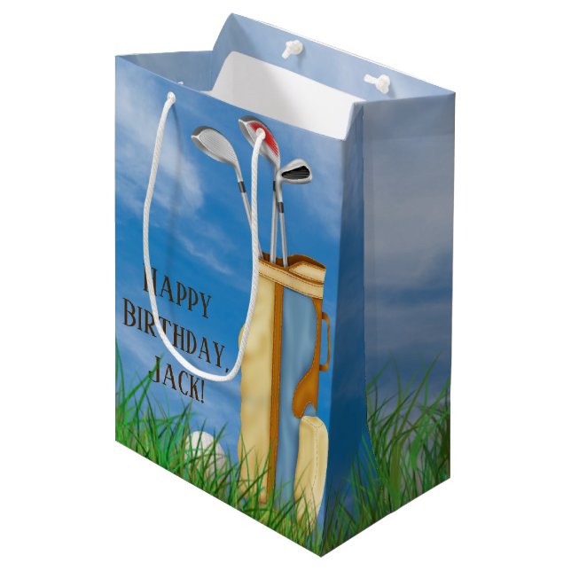 golf bag and clubs with ball in grass (Front Angled)