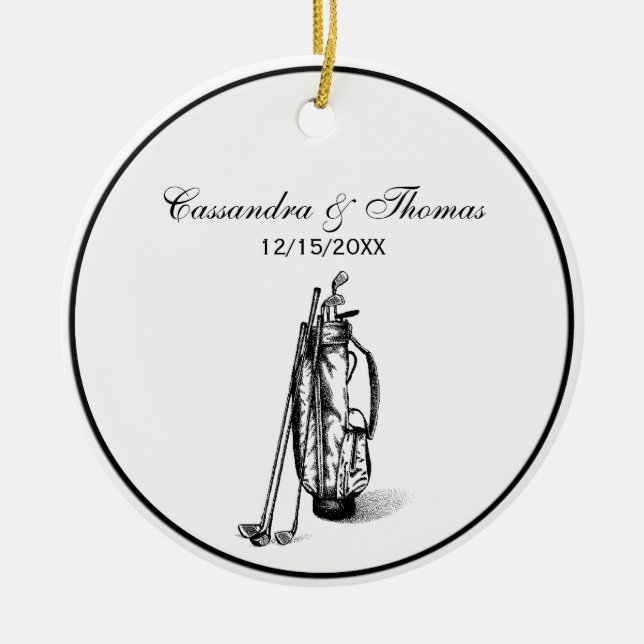 Golf Bag and Golf Clubs Black Ceramic Ornament (Front)