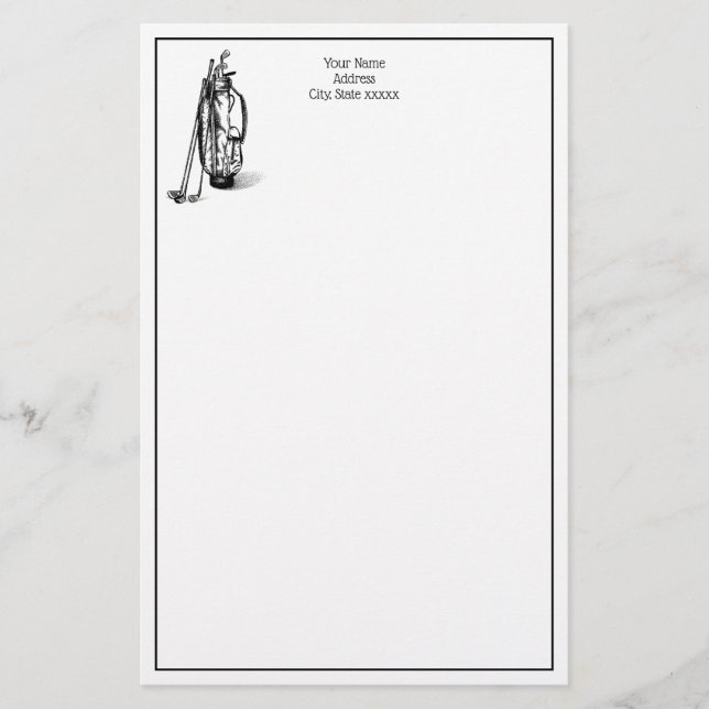 Golf Bag Golf Clubs Black Stationery (Front)