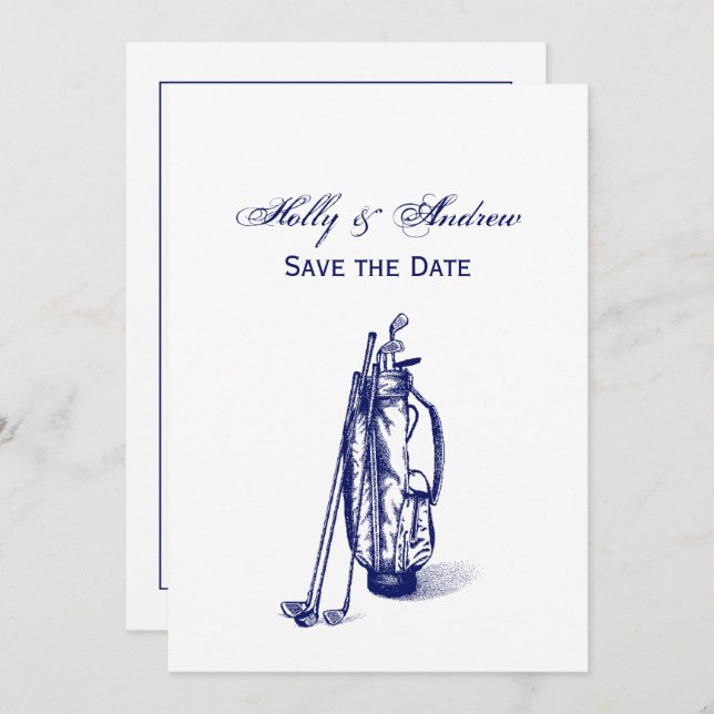 Golf Bag Golf Clubs Blue Invitation (Front/Back)
